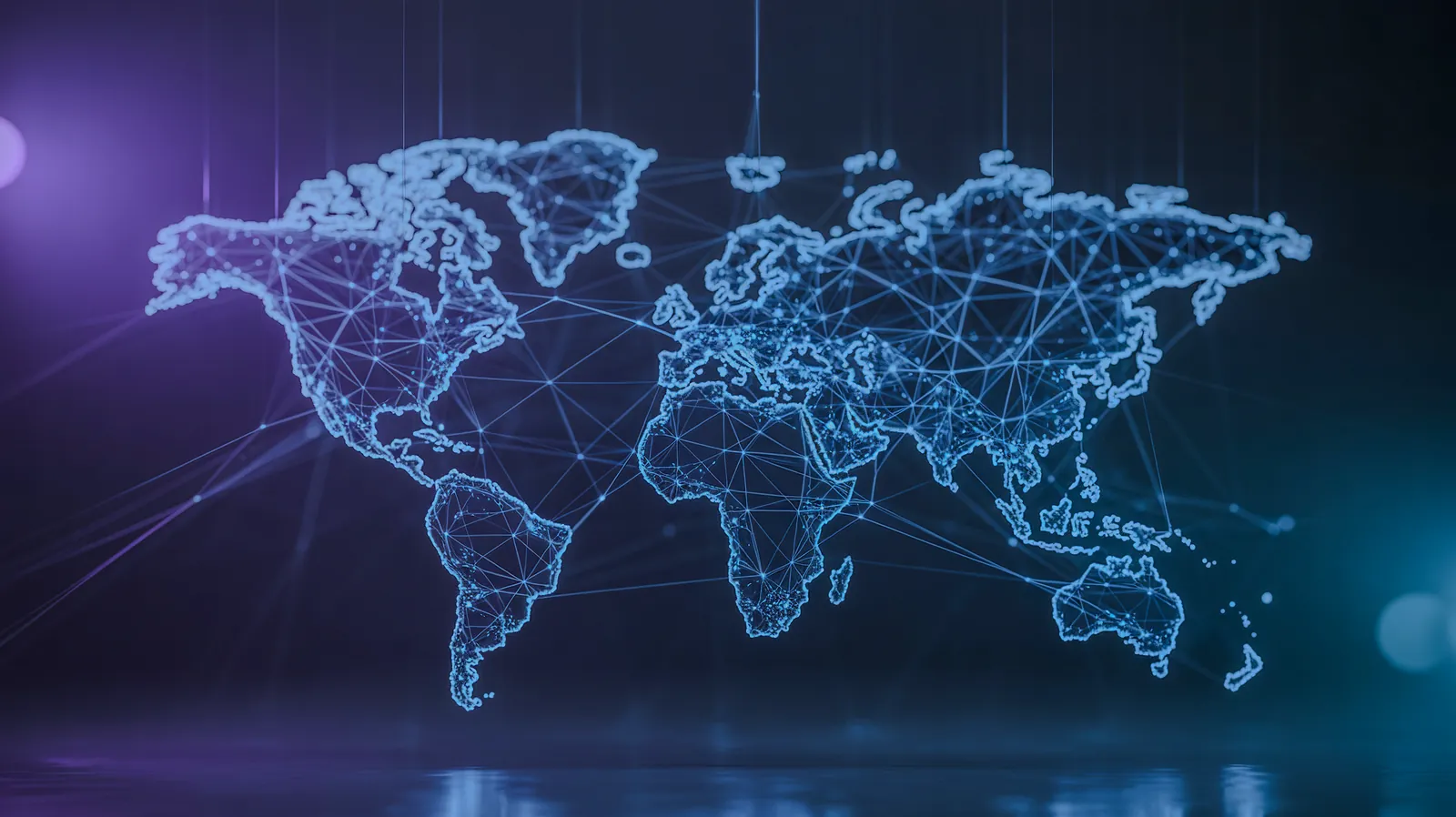 Digital world map network connections – lavender
